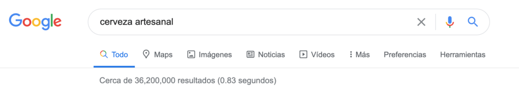 Búsqueda en Google: cerveza artesanal